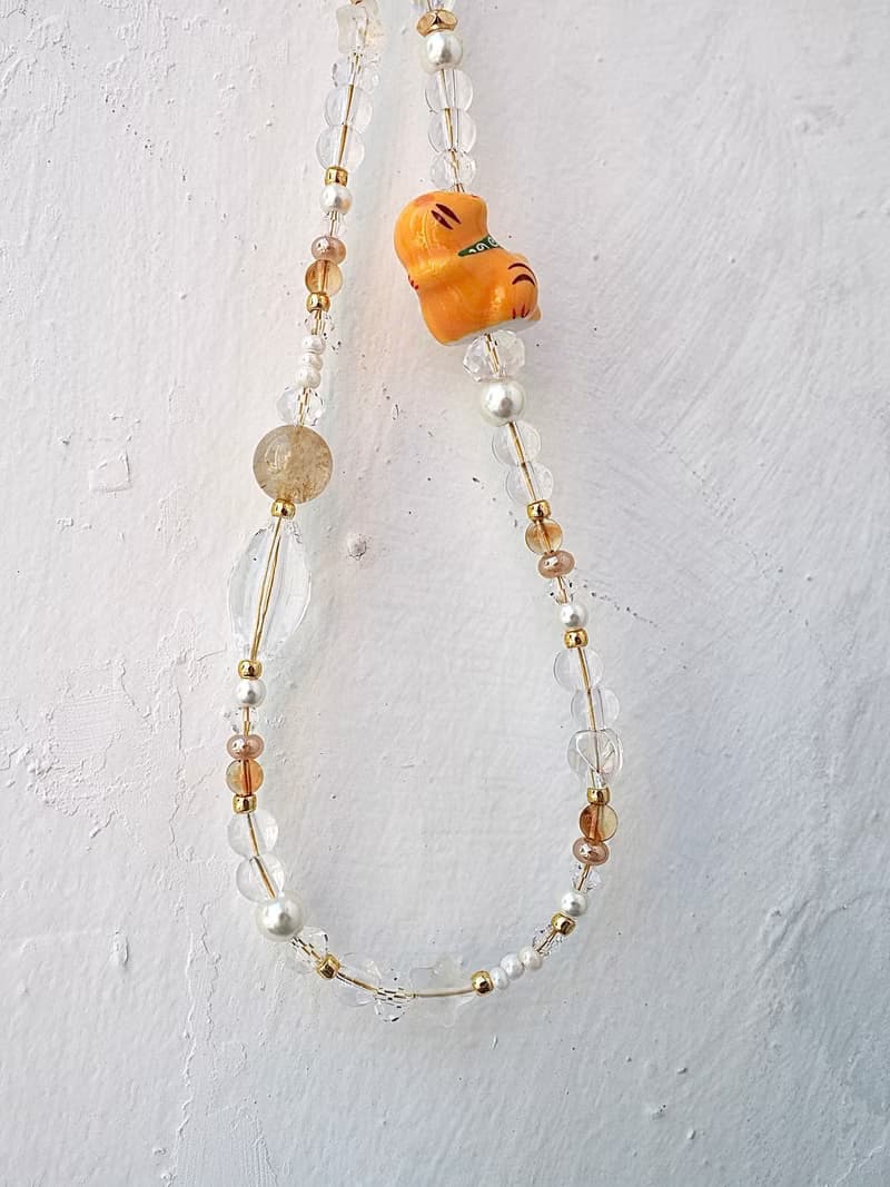 金運 胖墩墩招財貓 黃晶 金髮晶 手機掛飾 電話繩 附送連接墊片