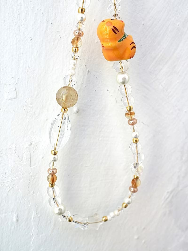 金運 胖墩墩招財貓 黃晶 金髮晶 手機掛飾 電話繩 附送連接墊片