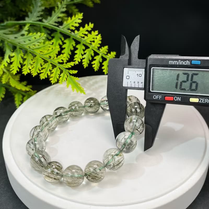 天然綠色碧璽髪晶手串12.5mm冰透綠色髪絲水晶男女正財能量凈化