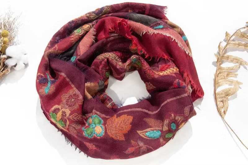 喀什米爾Cashmere/水煮羊毛披肩/針織圍巾/刺繡圍巾/羊絨披巾-花