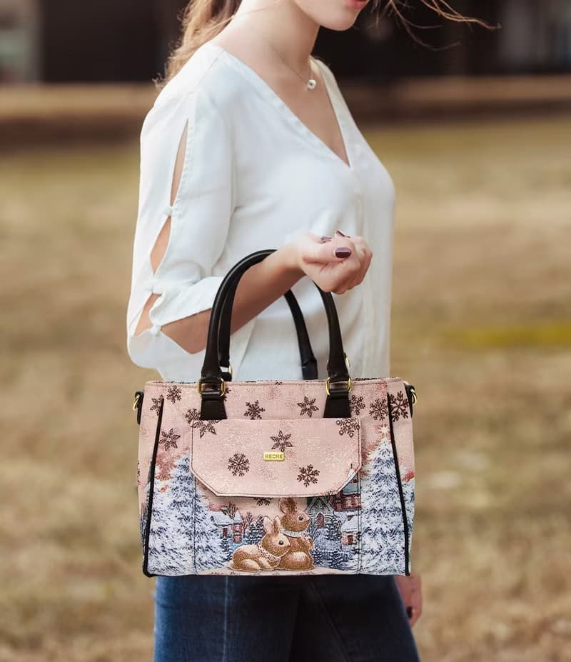 手提包 斜背 / 真皮  布防潑水 緹花 極光霜兔 多琳