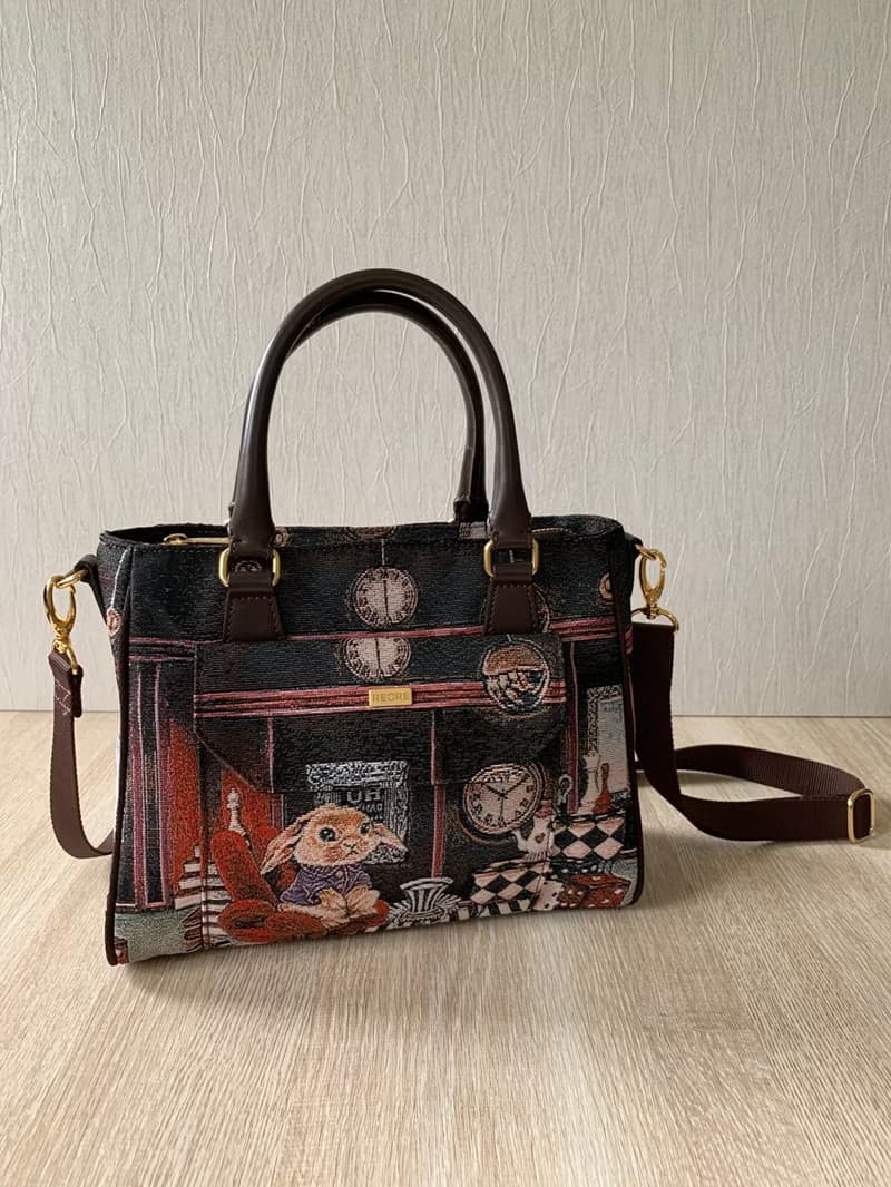 手提包 斜背 / 真皮  布防潑水 緹花 極光霜兔 多琳