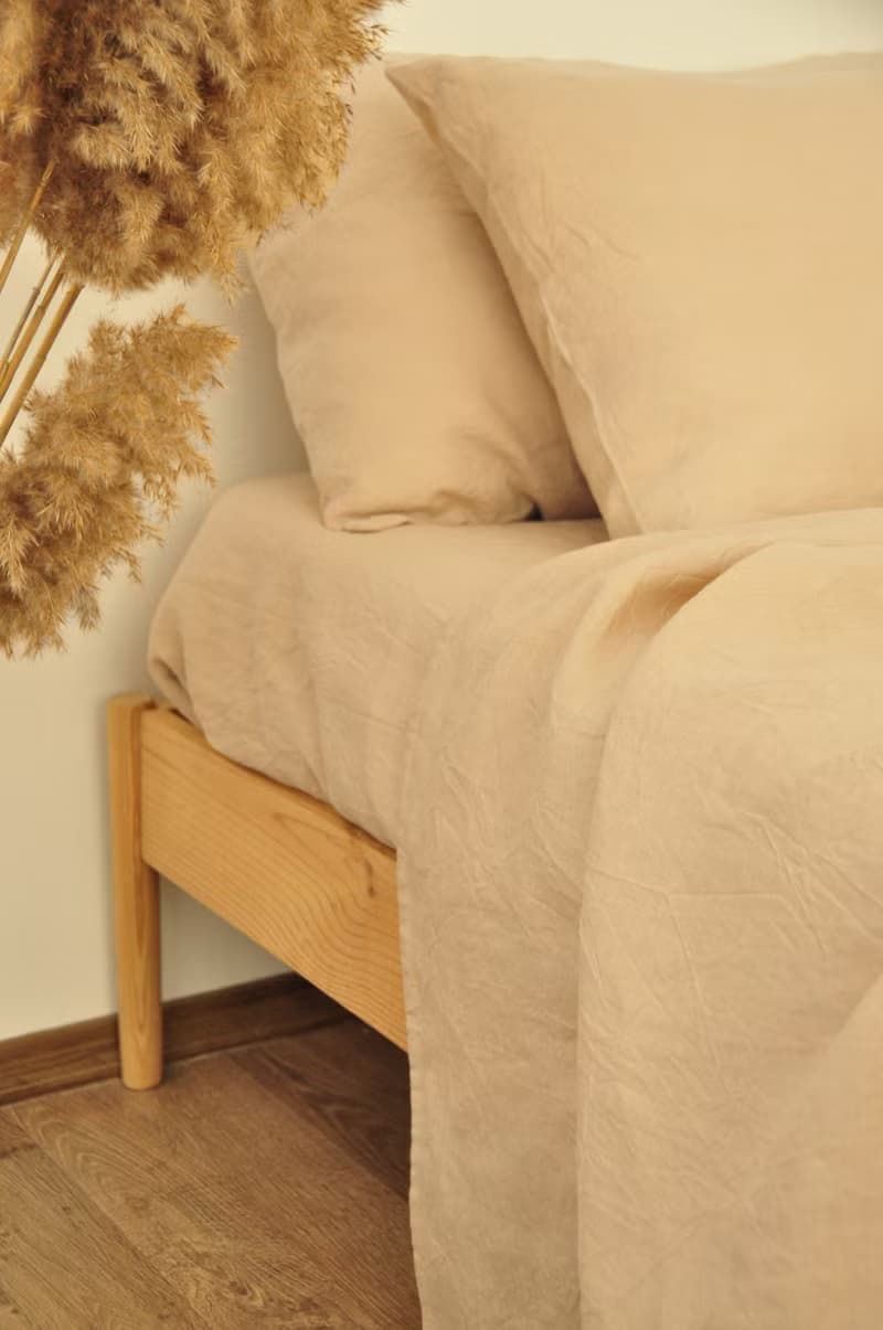 Caramel linen sheet set / Flat+fitted sheet+2 pillowcases / Beige bedding