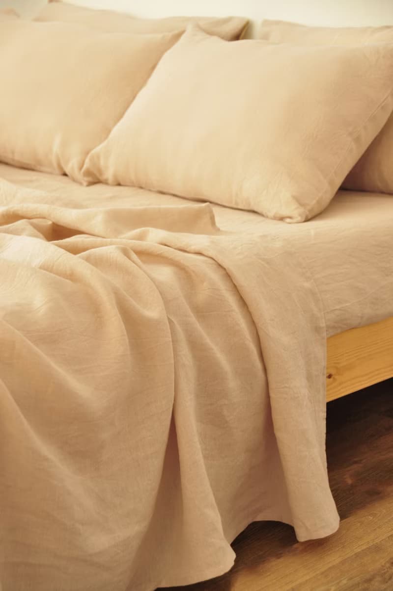 Caramel linen sheet set / Flat+fitted sheet+2 pillowcases / Beige bedding