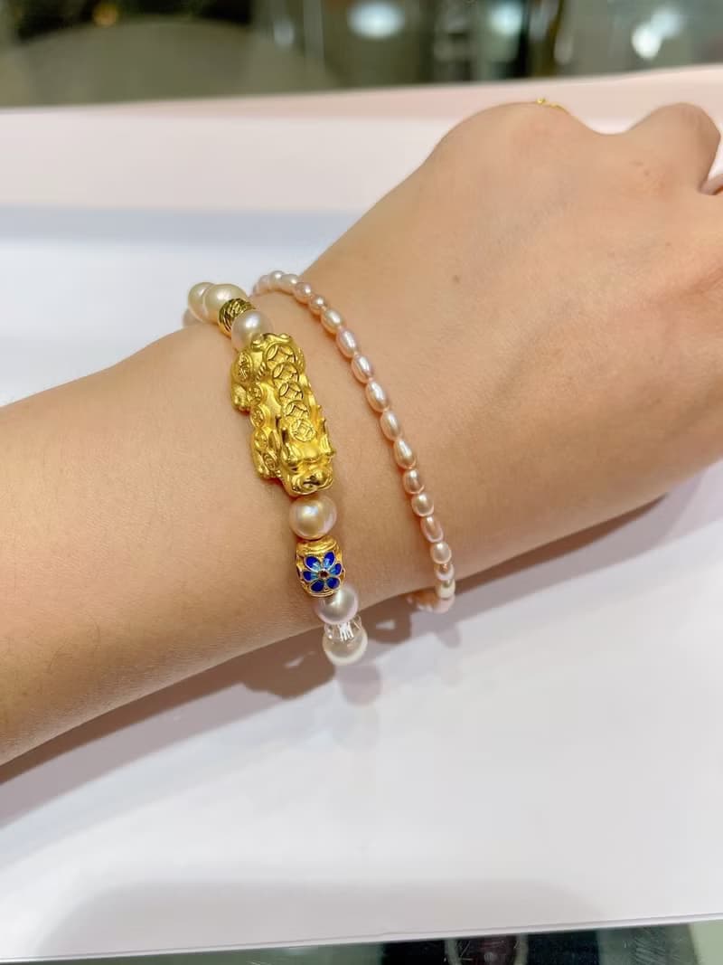 寶麗金珠寶-黃金貔貅珍珠造型手鍊