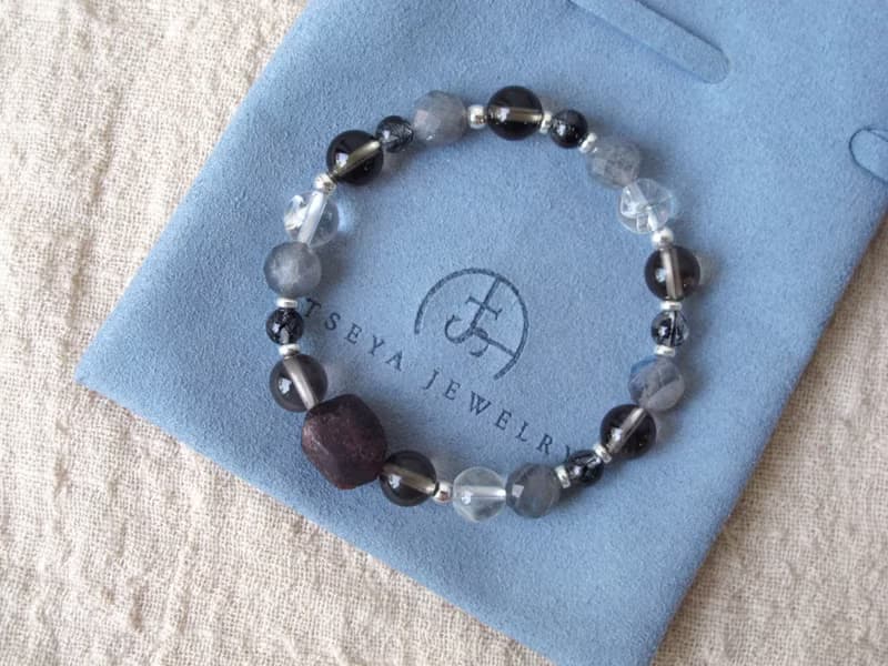 純銀 ∣ 石榴石 黑髮晶 拉長石 天然石手鍊