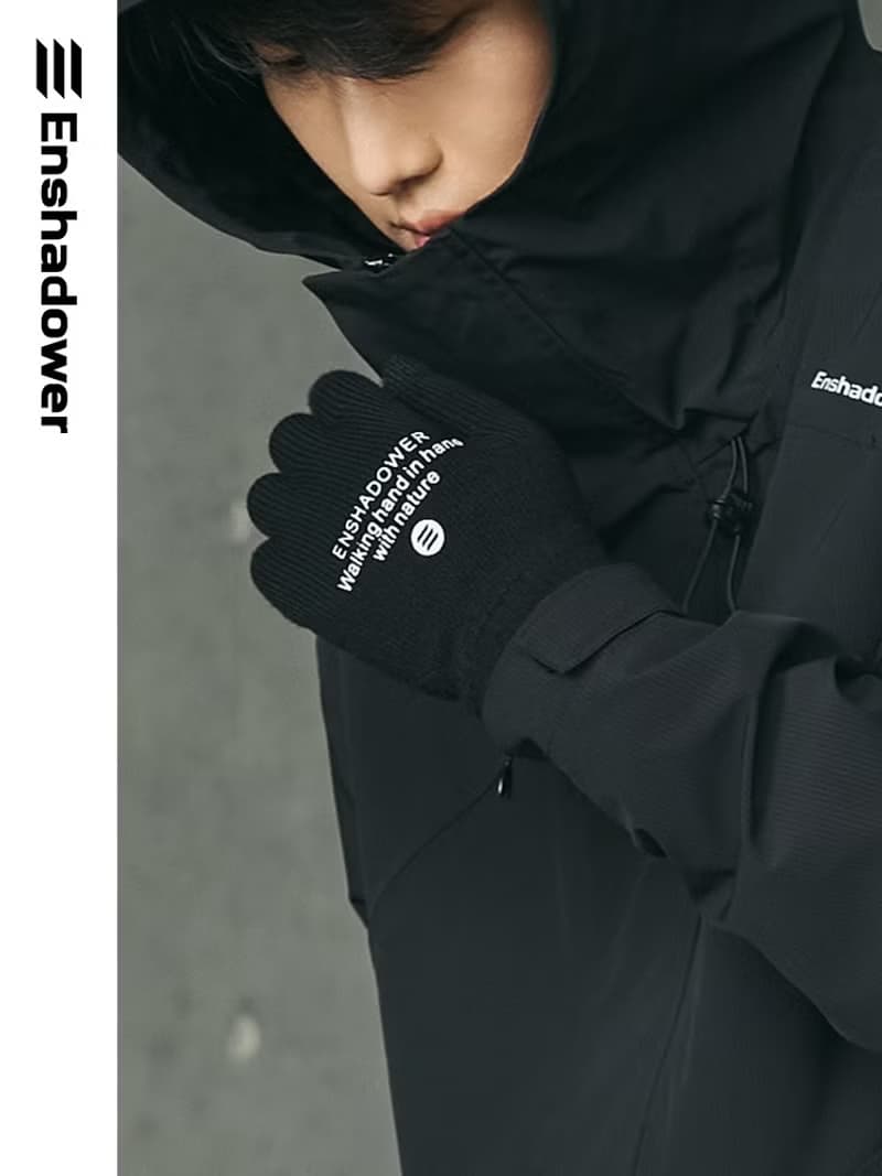 簡約LOGO字母撞色針織毛線保暖手套