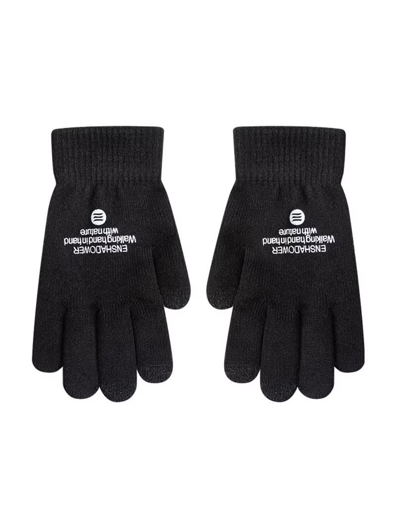 簡約LOGO字母撞色針織毛線保暖手套