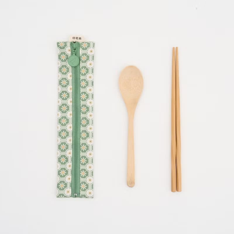 拉鏈餐具袋(含餐具)/老磁磚2號/鼠尾草綠