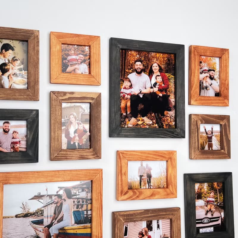 Wall mounted wooden picture frame set Home decor gallery Different size frames