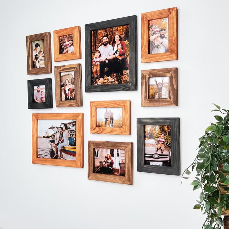 Wall mounted wooden picture frame set Home decor gallery Different size frames