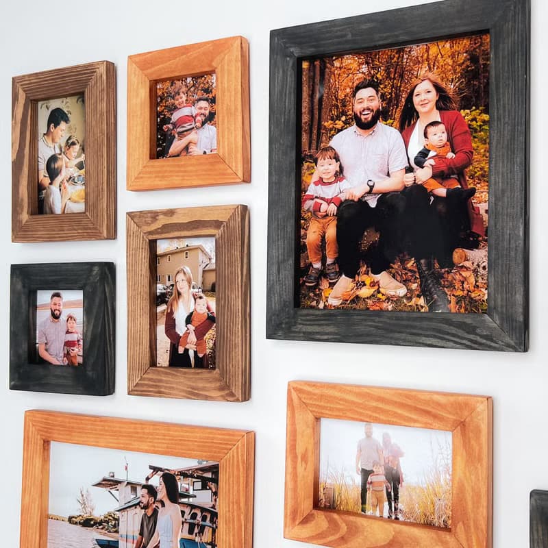 Wall mounted wooden picture frame set Home decor gallery Different size frames