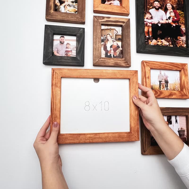 Wall mounted wooden picture frame set Home decor gallery Different size frames