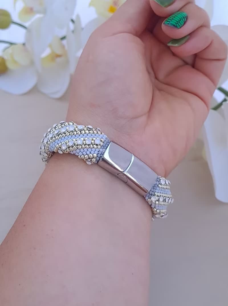 Crystal Bracelet Opal Rhinestones Cuff Bangle 水晶手鍊 男 水晶手鍊 男 黑金超七 財運 情侶手環 耳骨耳環