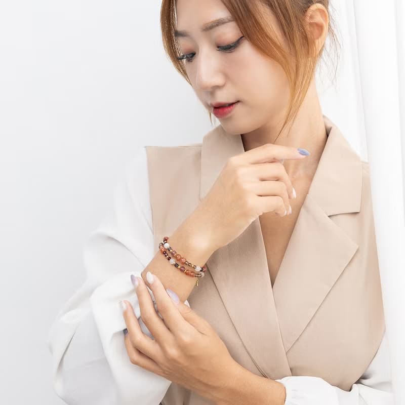 太陽石-堇青石-草莓晶│黃銅 雙圈 扣環式 手鍊