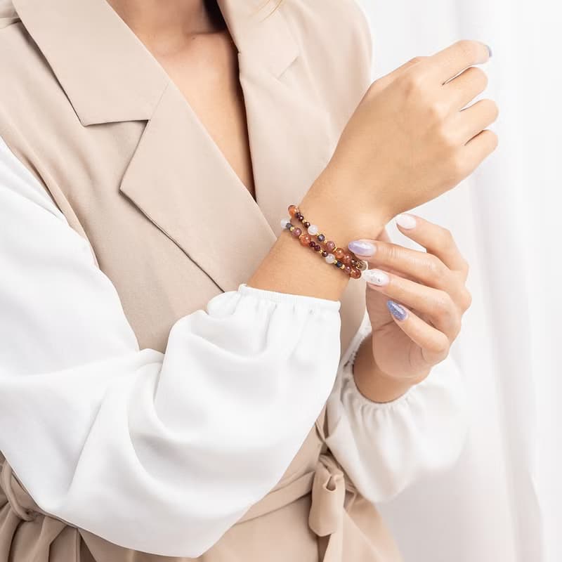 太陽石-堇青石-草莓晶│黃銅 雙圈 扣環式 手鍊