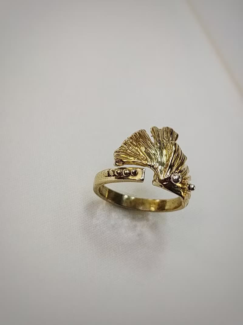 【銀杏系列】銀杏戒指--銀杏的眼淚  開口戒  黃銅&銀珠  手作