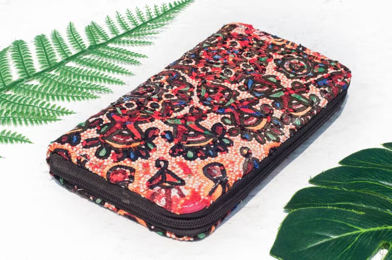 手工刺繡錢包 民族風長夾 刺繡皮夾 手工古布長夾-刺子繡沙漠花朵