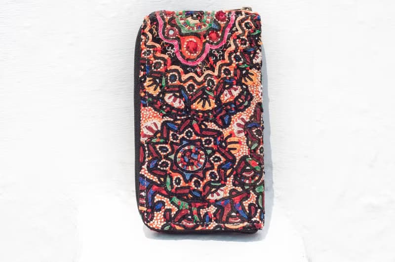 手工刺繡錢包 民族風長夾 刺繡皮夾 手工古布長夾-刺子繡沙漠花朵