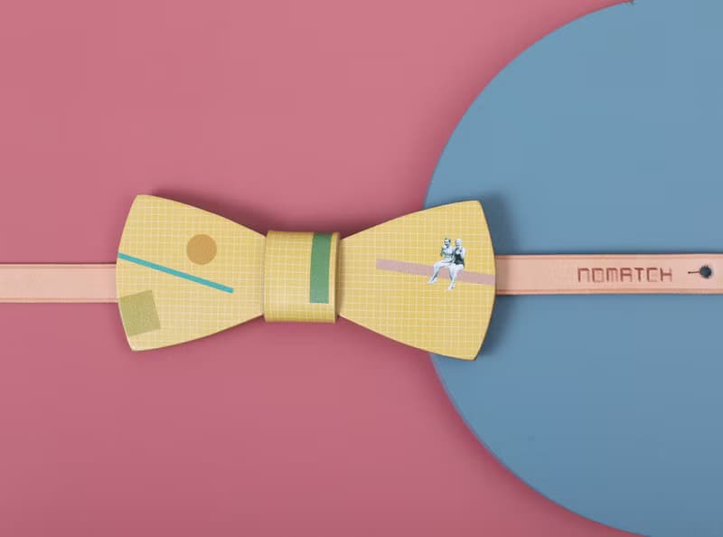 NoMatch不合設計牛皮手工姜黃幾何格紋可調節復古領結bowtie