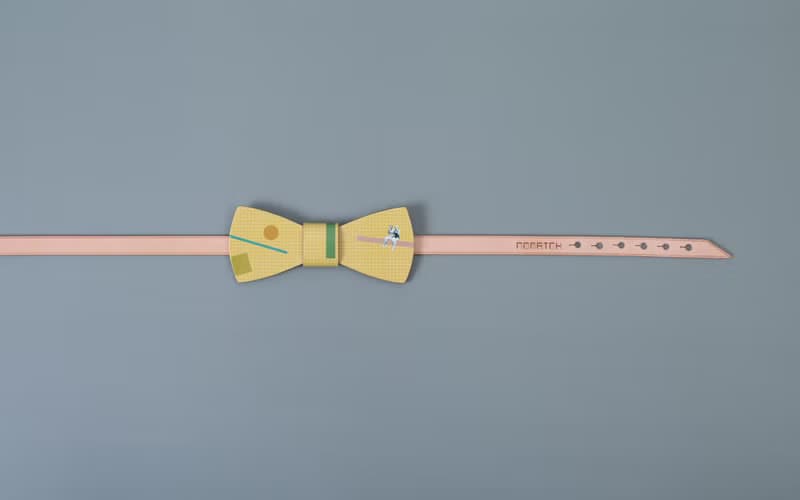 NoMatch不合設計牛皮手工姜黃幾何格紋可調節復古領結bowtie