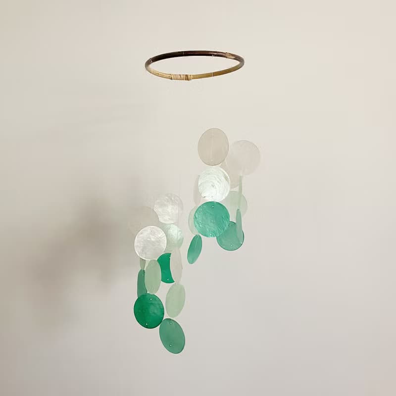 PRE-MADE | Italian Xylophone_Green Circle | Shell Wind Chime Mobile | #0-329