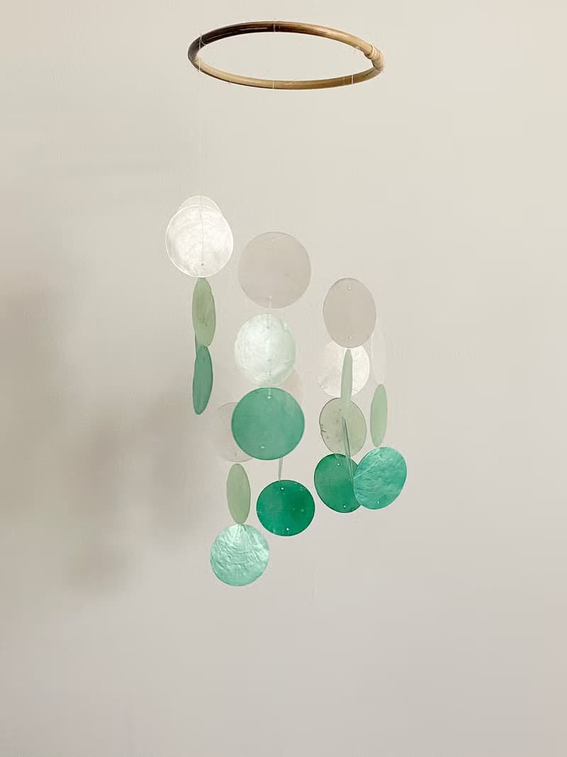 PRE-MADE | Italian Xylophone_Green Circle | Shell Wind Chime Mobile | #0-329