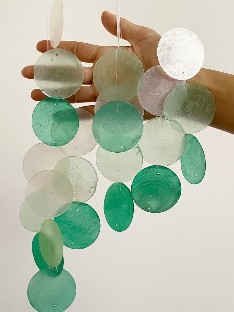 PRE-MADE | Italian Xylophone_Green Circle | Shell Wind Chime Mobile | #0-329