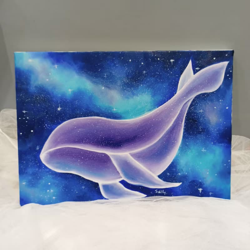 【體驗】油畫課彩繪-寂寞的52赫茲 鯨魚 星空