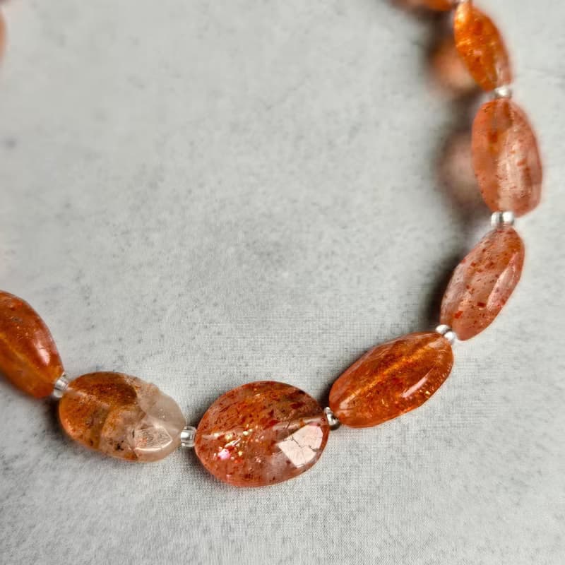 【Japan Handmade】サンストーン天然石ブレスレット　医療用ステンレス　マグネット式　高品質