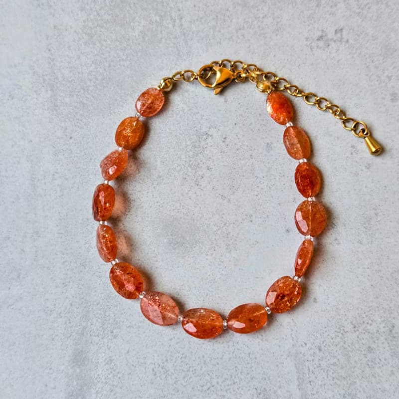 【Japan Handmade】サンストーン天然石ブレスレット　医療用ステンレス　マグネット式　高品質