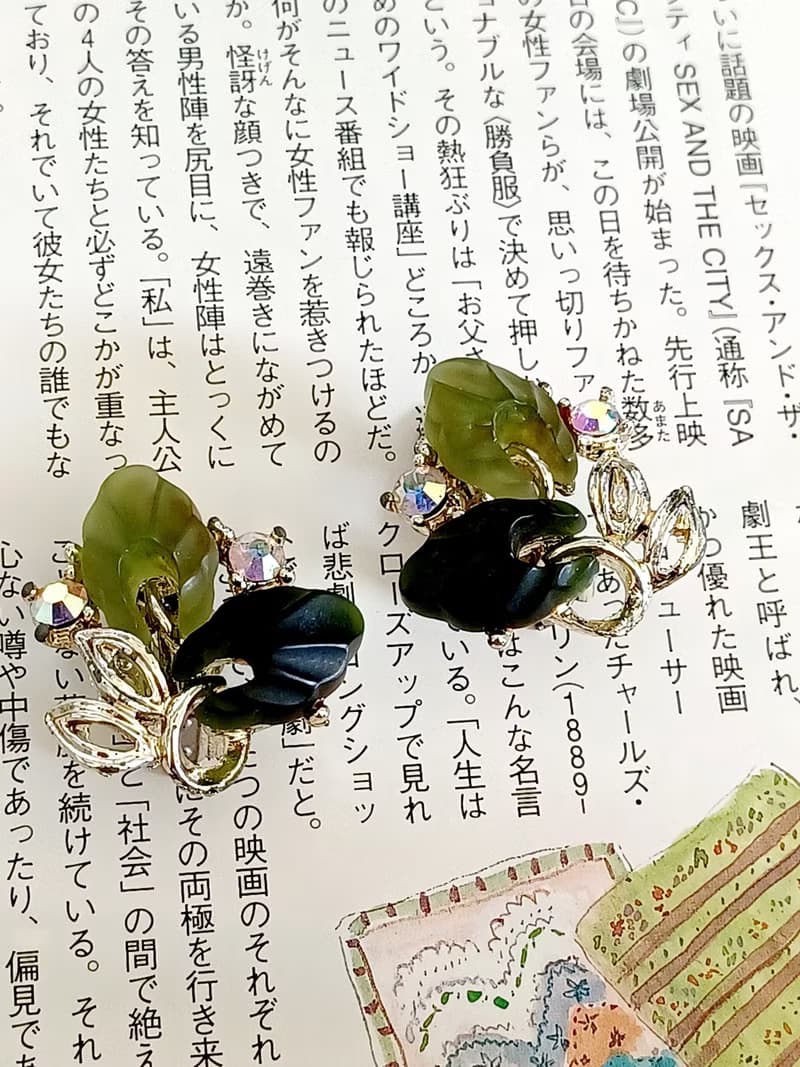 vintage jewelry 典雅翠綠萊茵 夾式耳環