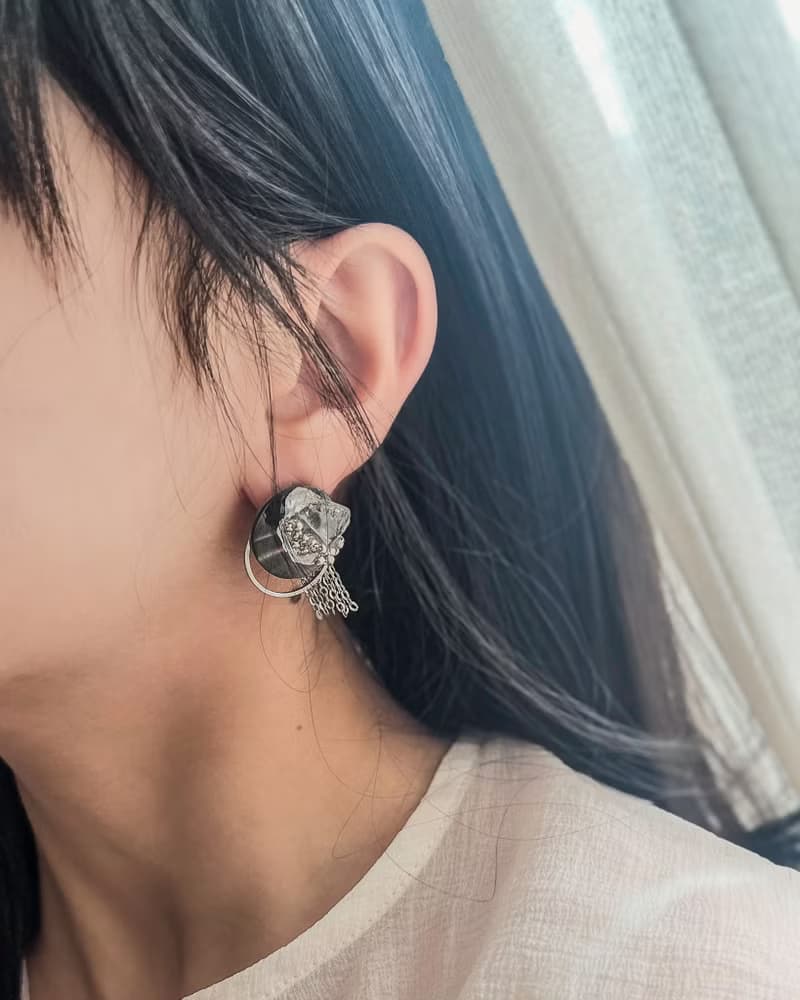 海之韻・天然白水晶 X 黑貝可拆式兩用耳環 手作設計