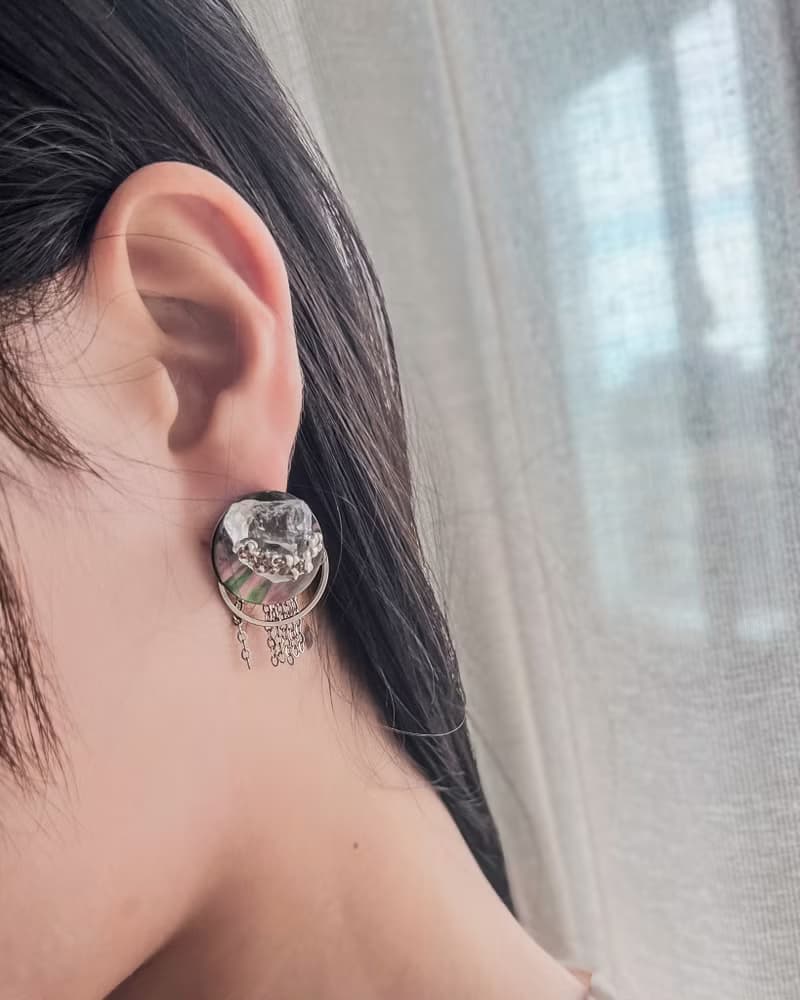 海之韻・天然白水晶 X 黑貝可拆式兩用耳環 手作設計