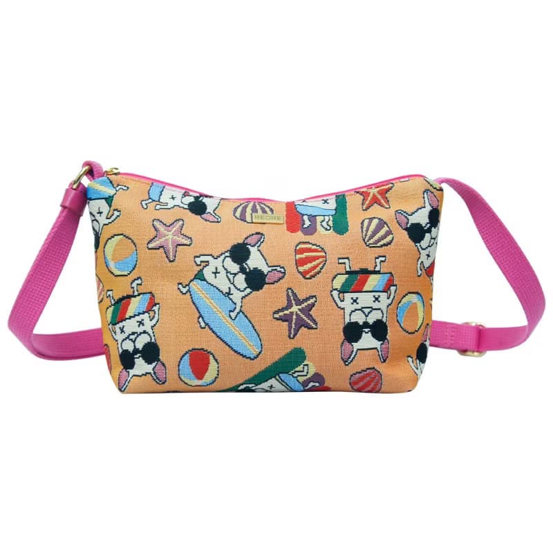 元寶斜背包 防潑水 平織緹花 法鬥夏日趣(亮橘)