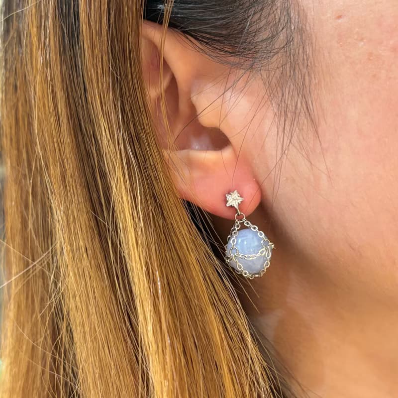 藍紋瑪瑙 星星 純銀耳環 一對 日常配搭 情人節禮物 水晶
