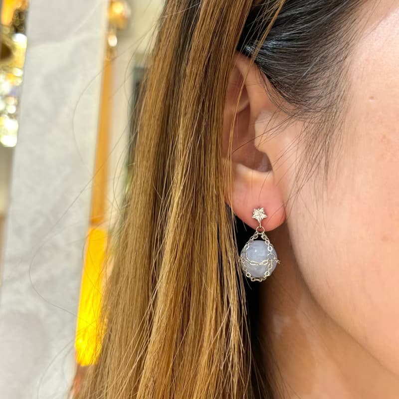 藍紋瑪瑙 星星 純銀耳環 一對 日常配搭 情人節禮物 水晶