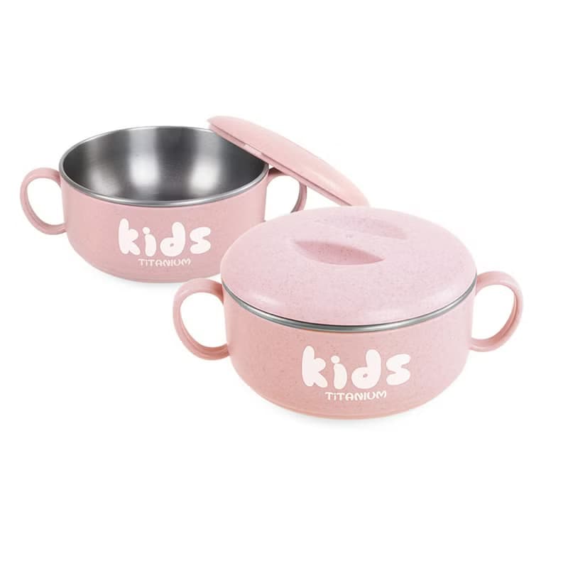 Ti-living 純鈦抗菌兒童-學習雙層組合碗 (大) 350ml-粉