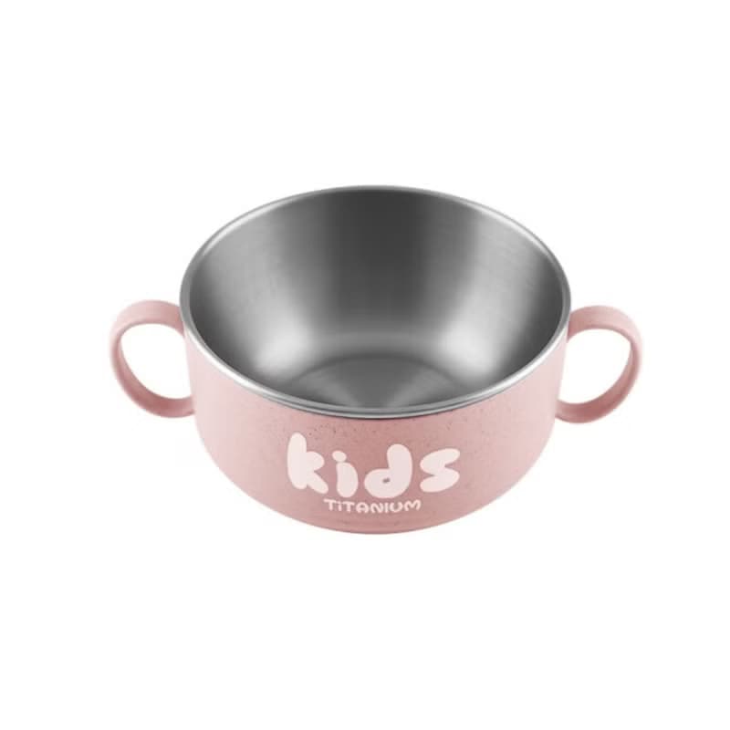 Ti-living 純鈦抗菌兒童-學習雙層組合碗 (大) 350ml-粉