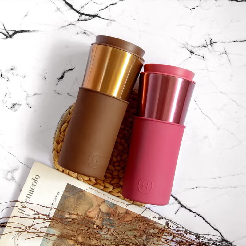 【質感時尚】美國HYDY兩用隨行保溫杯 | 古銅金-摩卡 450ml
