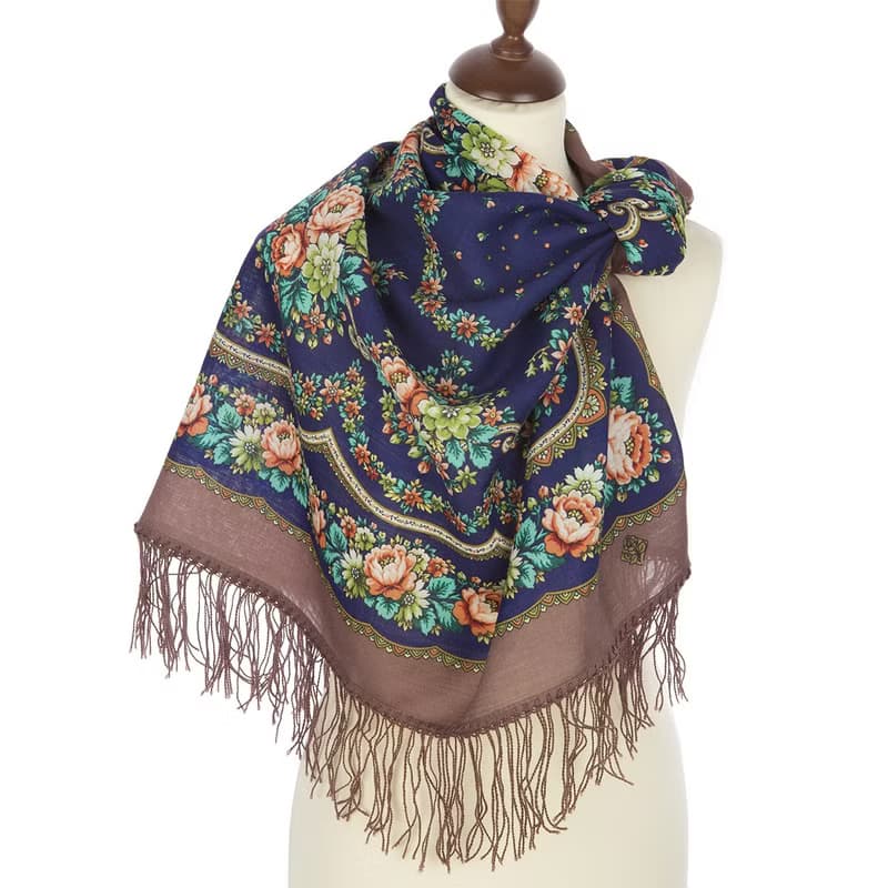 Authentic Pavlovo Posad Russian Shawl Scarf Soft 100% Wool 89x89 cm 1579-16