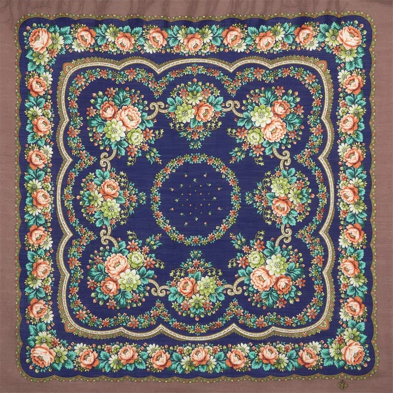 Authentic Pavlovo Posad Russian Shawl Scarf Soft 100% Wool 89x89 cm 1579-16