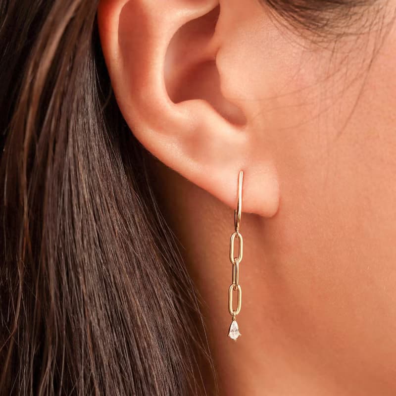 s925銀鏤空鏈條式耳環耳扣 時髦 防過敏 長款耳墜 耳環 抽象