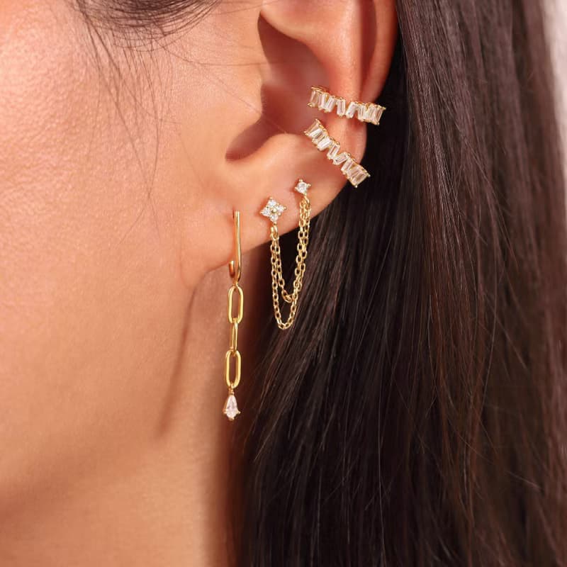 s925銀鏤空鏈條式耳環耳扣 時髦 防過敏 長款耳墜 耳環 抽象