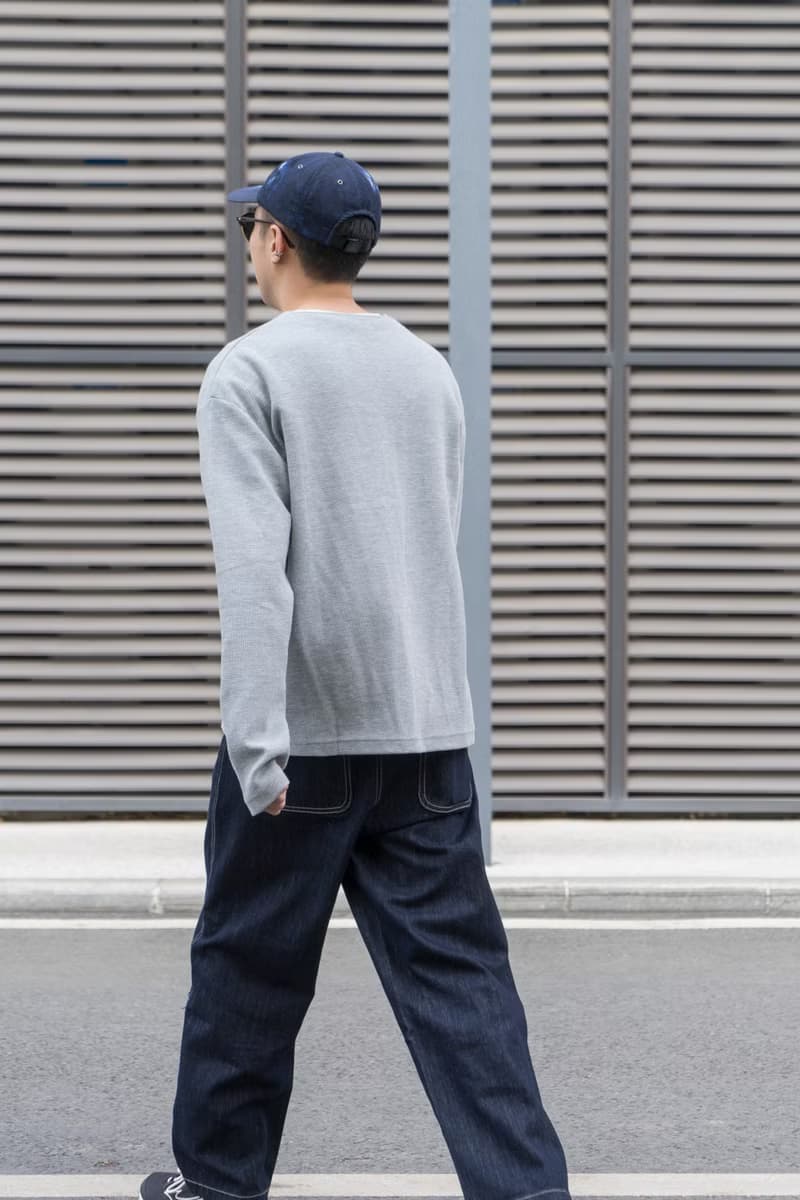 T-SHIRT 日系潮流休閒華夫格面料長袖T恤 百搭半拉鏈設計純色上衣