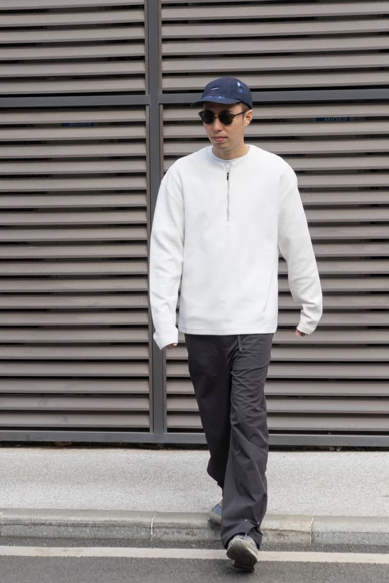 T-SHIRT 日系潮流休閒華夫格面料長袖T恤 百搭半拉鏈設計純色上衣