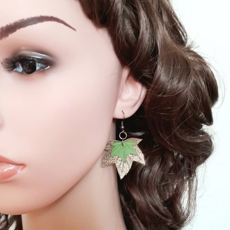 耳環 green leather earrings for her Leather women's jewelry