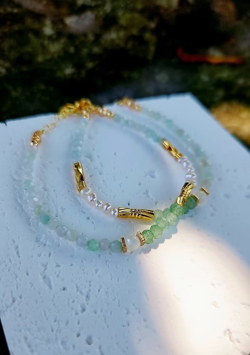 柔情詠花【清流主義】- 堇青石 翡翠 草莓晶 細款半寶石手鍊