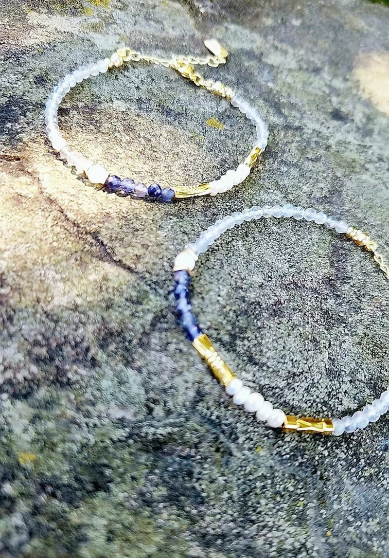 柔情詠花【清流主義】- 堇青石 翡翠 草莓晶 細款半寶石手鍊