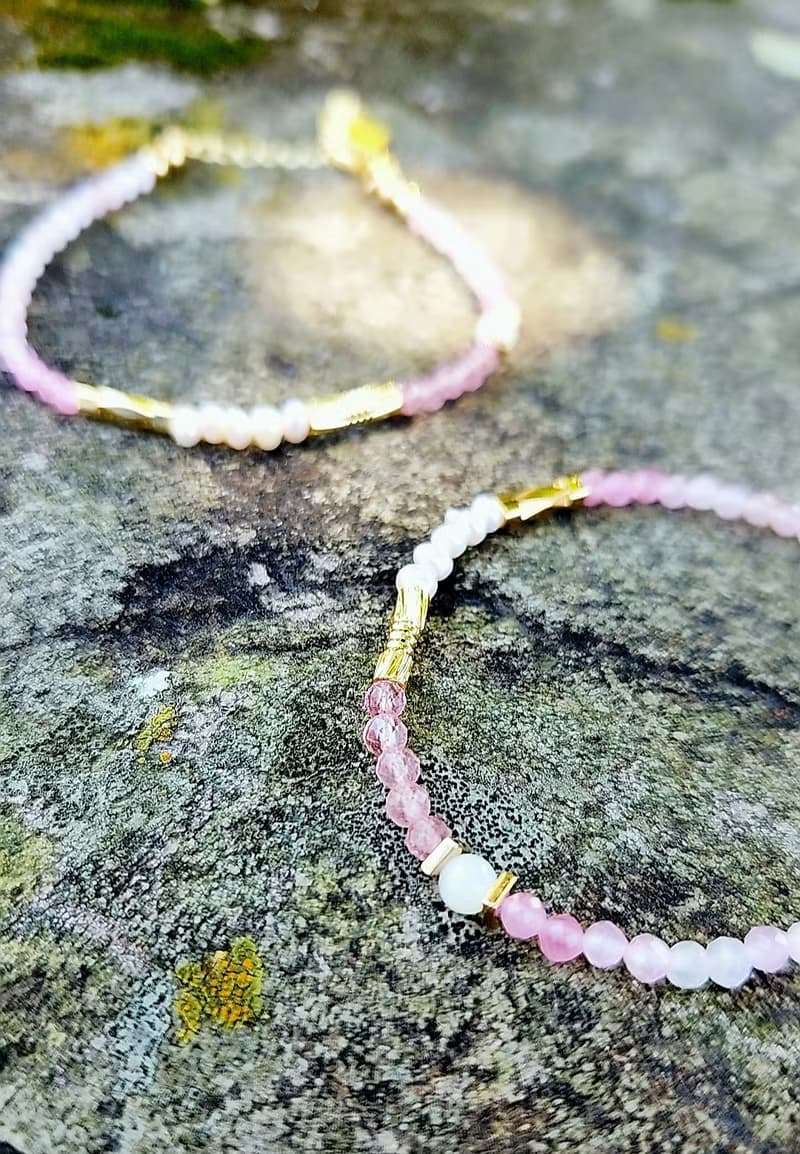 柔情詠花【清流主義】- 堇青石 翡翠 草莓晶 細款半寶石手鍊